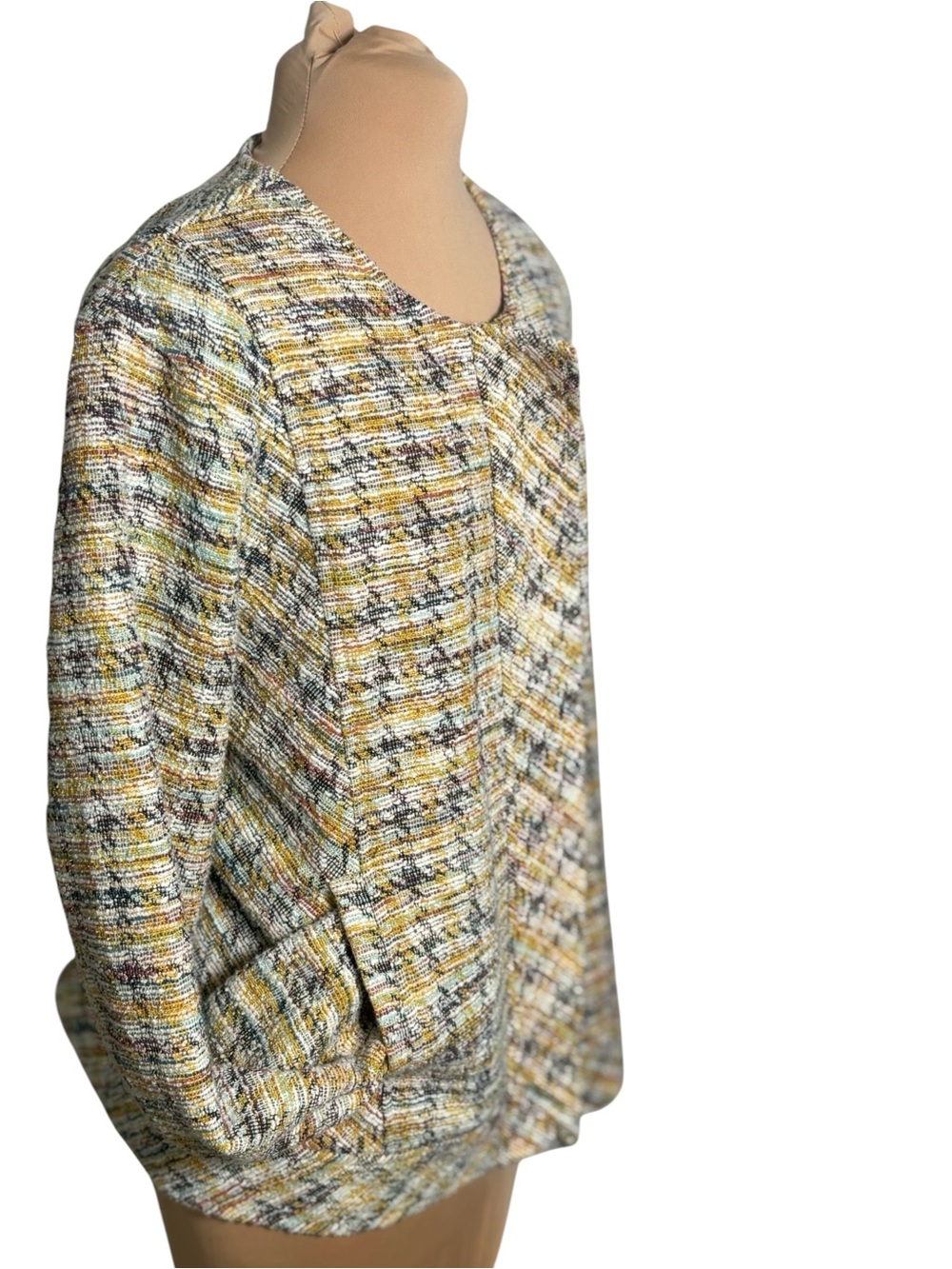 Liverpool Los Angeles Mustard Multi Textured Knit Zip Front Jacket Large - Picture 4 of 11